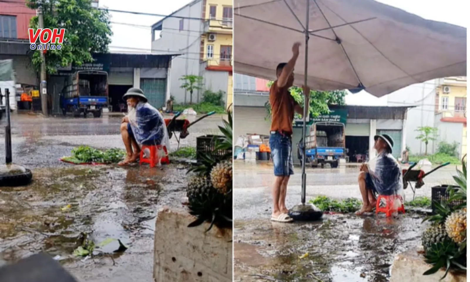 Hành động đẹp giữa cơn mưa: Người đàn ông giúp cụ già bán rau