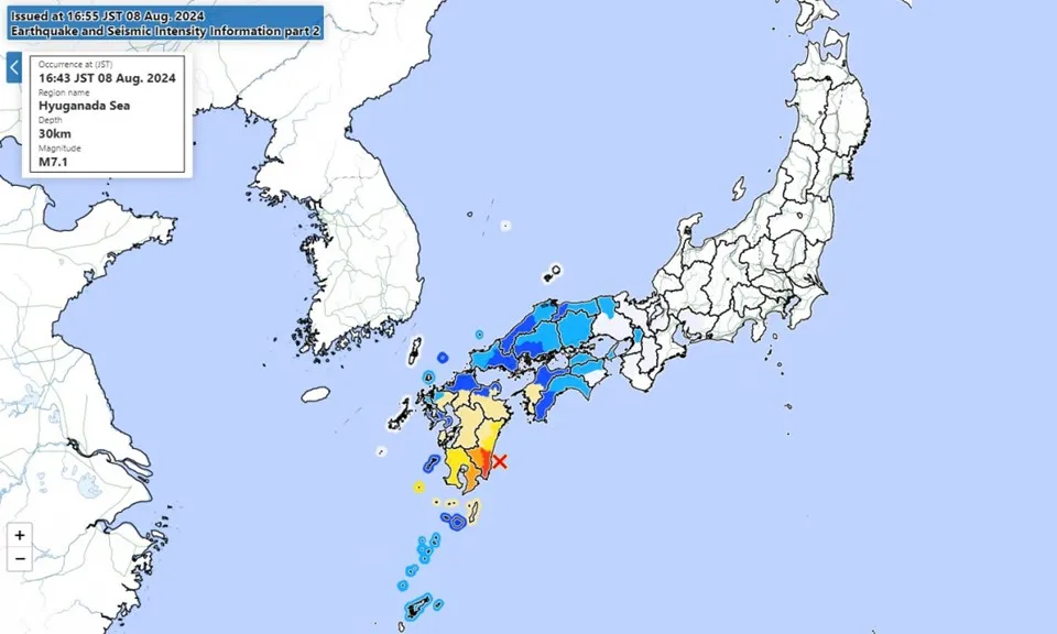 Động đất 7.1 độ richter ở tây nam Nhật Bản, có cảnh báo sóng thần