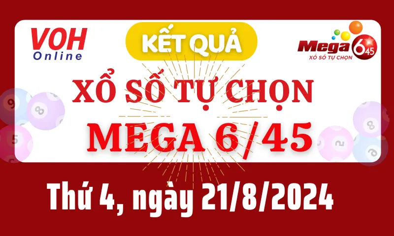 Vietlott MEGA 645 21/8 - Kết quả xổ số Vietlott hôm nay thứ 4 21/8/2024