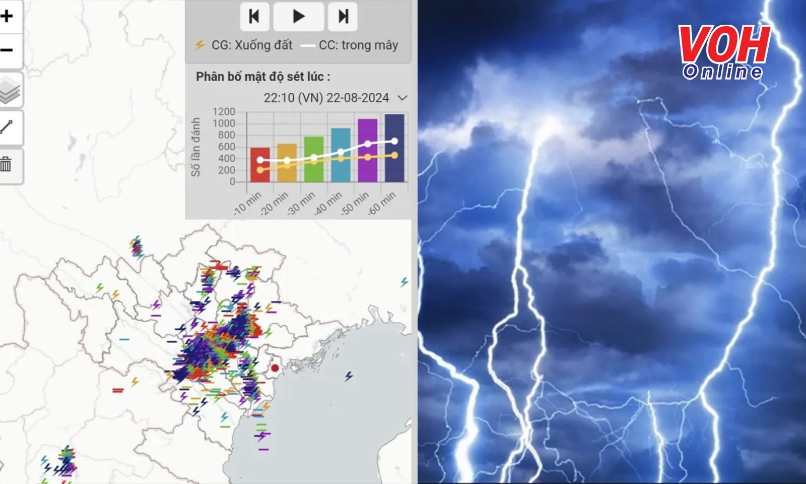 Bắc Bộ hứng chịu hơn 1.000 cú sét trong 1 giờ đồng hồ đêm 22/8