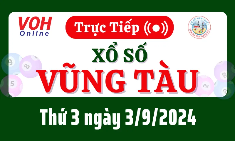 XSVT 3/9 - Kết quả xổ số Vũng Tàu hôm nay thứ 3 ngày 3/9/2024