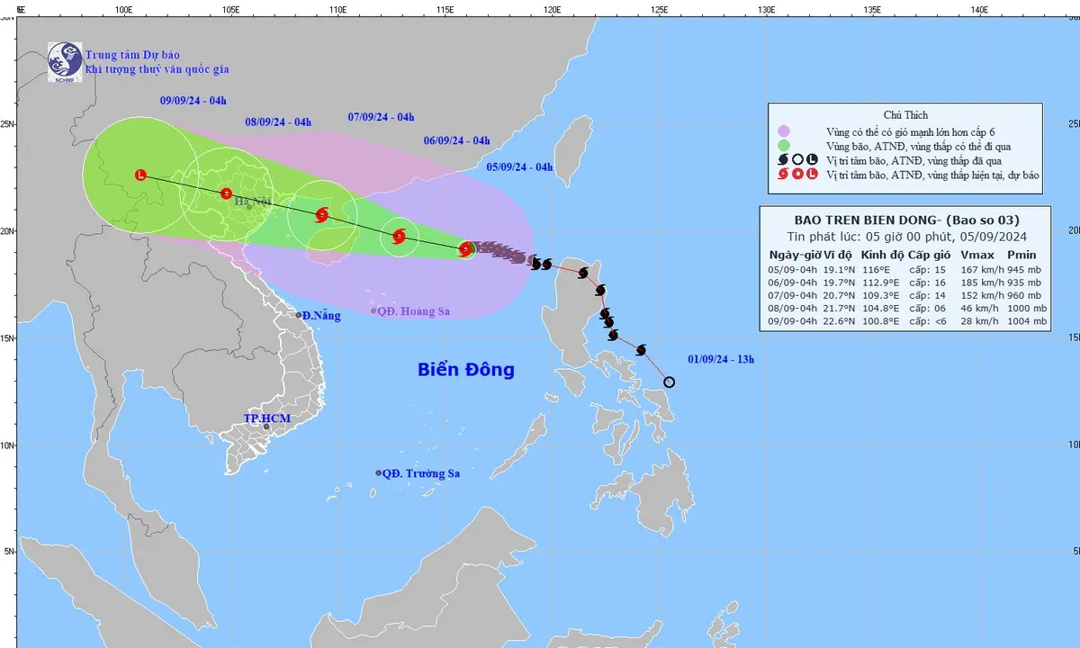 Bão số 3 đổi hướng mạnh cấp 15, giật cấp 17, có thể thành siêu bão