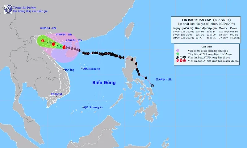 Bão số 3 cách Quảng Ninh-Thái Bình khoảng 150km