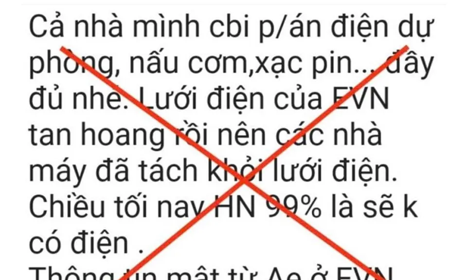 Không có chuyện “cắt điện 99% tại Hà Nội tối 7/9”