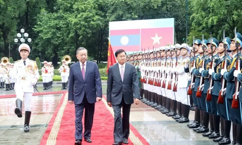 Tổng Bí thư, Chủ tịch nước Tô Lâm chủ trì Lễ đón Tổng Bí thư, Chủ tịch nước Lào