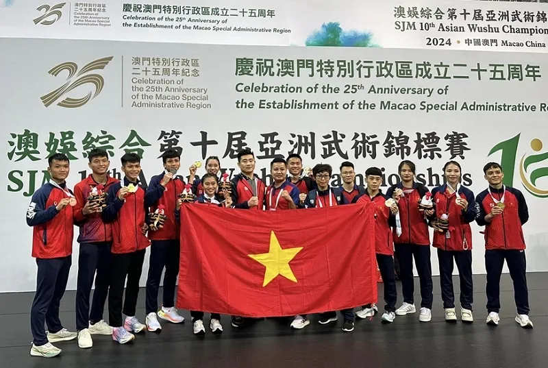 Các thành viên đội tuyển wushu Việt Nam tại Giải wushu vô địch châu Á 2024 - Ảnh: internet