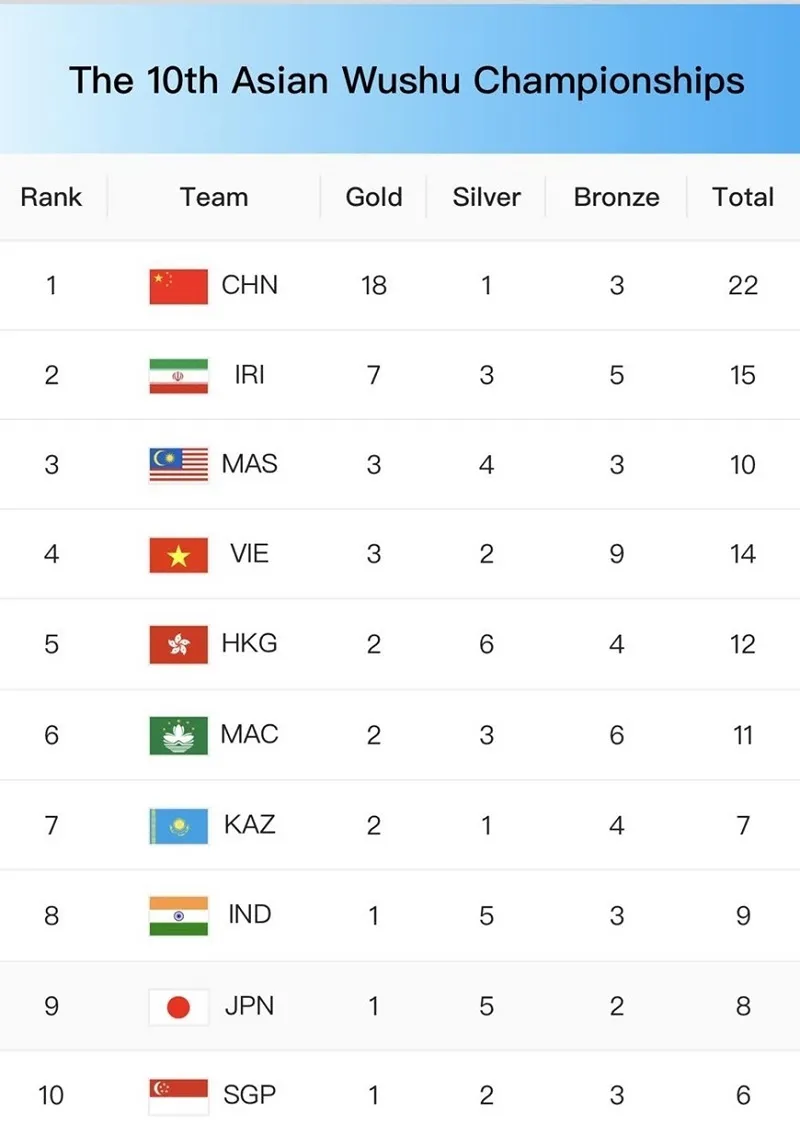 Tuyển wushu Việt Nam giành vị trí thứ tư chung cuộc - Ảnh: internet