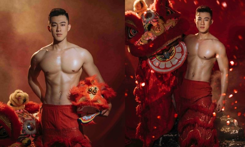 Nam vương Công Vinh đốn tim fan với body cực phẩm trong bộ ảnh múa lân Trung Thu