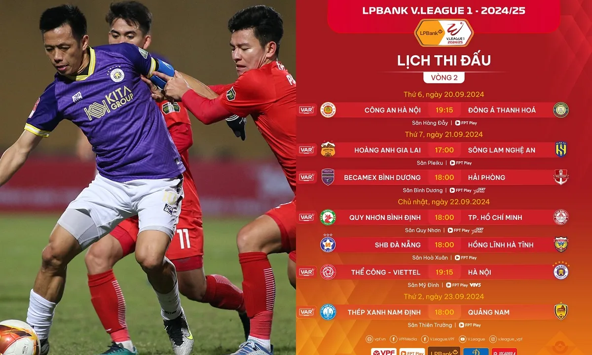 Lịch thi đấu V-League 2024/2025 vòng 2: Công An Hà Nội vs Thanh Hóa | Viettel vs Hà Nội