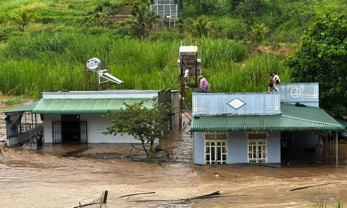 Lâm Đồng: Mưa lớn kéo dài, người dân phải trèo lên mái nhà tránh lũ