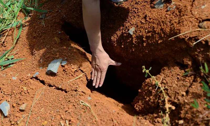 Vết nứt có nguy cơ  mở rộng, tăng khả năng sạt lở đất tại đây