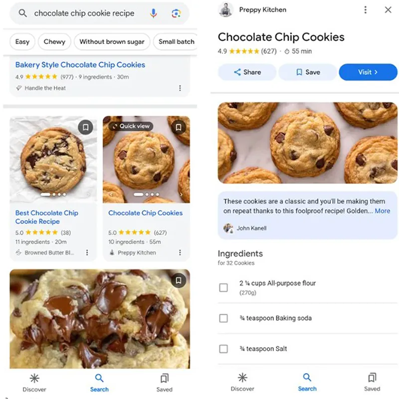 Google thử nghiệm hiển thị đầy đủ công thức nấu ăn ngay trong kết quả tìm kiếm