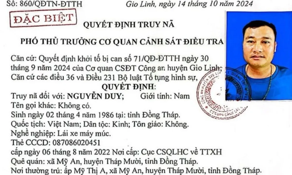 Quảng Trị: Truy nã đặc biệt đối tượng về tội giao cấu với trẻ em