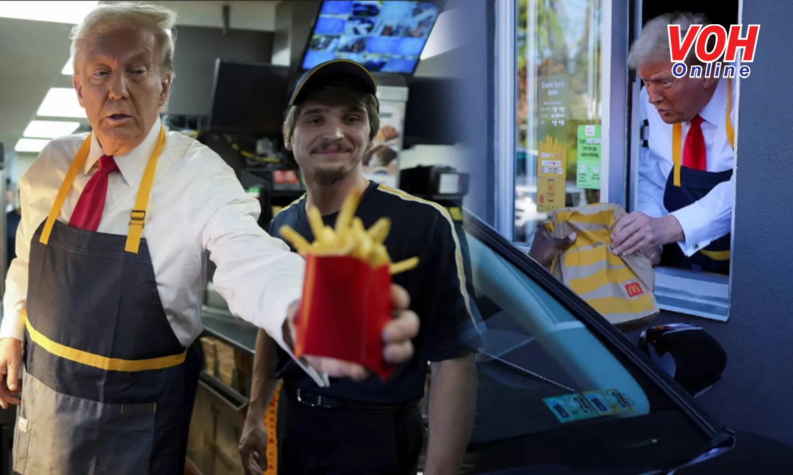 Khoảnh khắc ông Trump mặc dạp dề chiên khoai tại McDonald