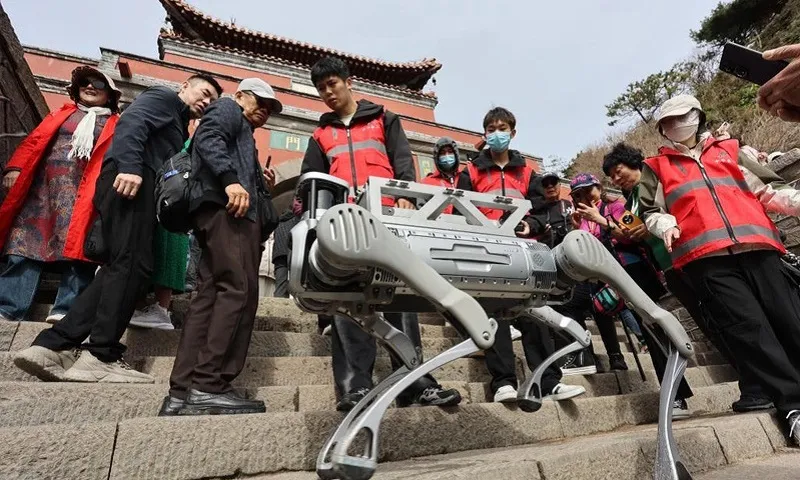 Trung Quốc: Chó robot dọn lượng rác khủng trên núi Thái Sơn