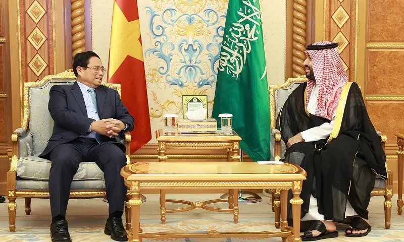 Thủ tướng Chính phủ Phạm Minh Chính hội đàm với Hoàng Thái tử, Thủ tướng Saudi Arabia Mohammed bin Salman Bin Abdulaziz Al Saud - Ảnh VGP