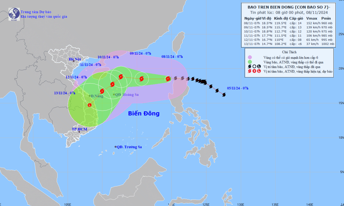 Thời tiết 8/11: Bão Yinxing giật trên cấp 17, biển động dữ dội