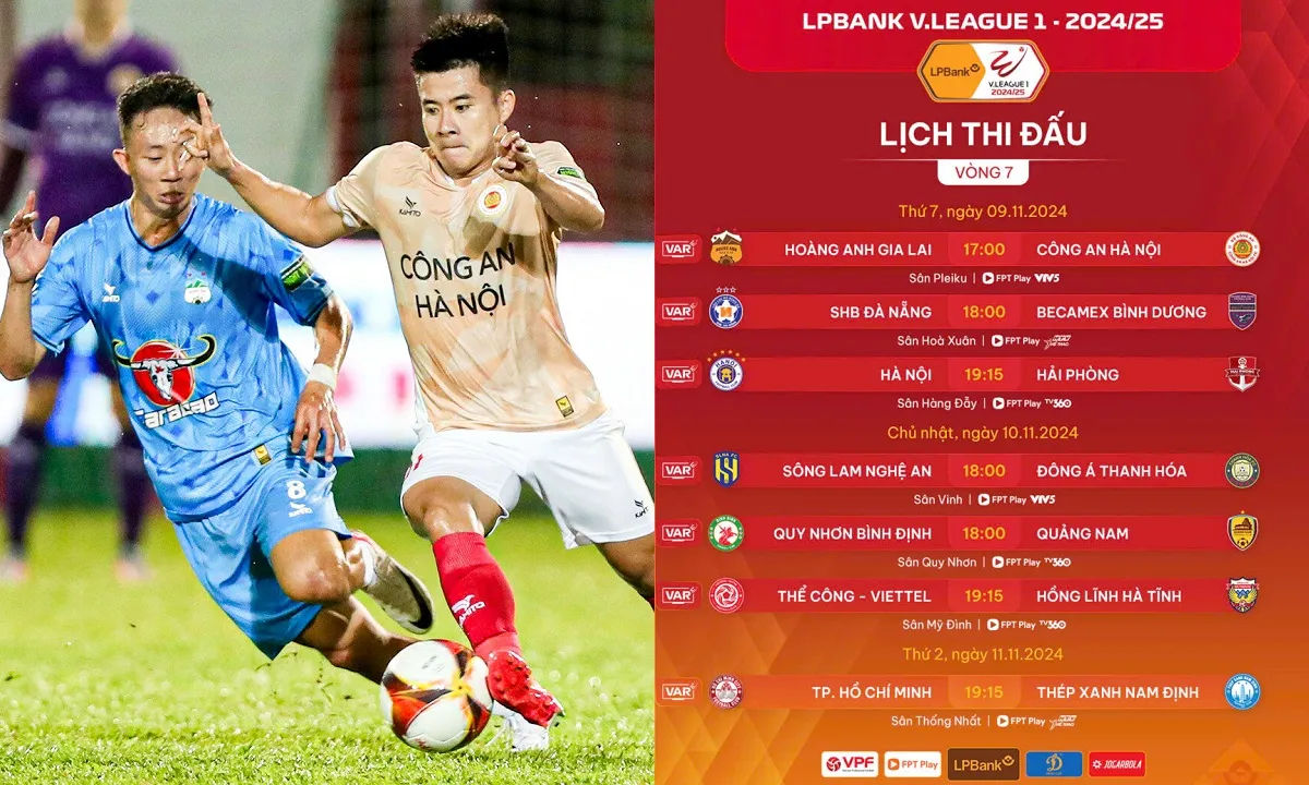 Lịch thi đấu V-League 2024/2025 vòng 7: HAGL vs Công An Hà Nội | Viettel vs Hà Tĩnh