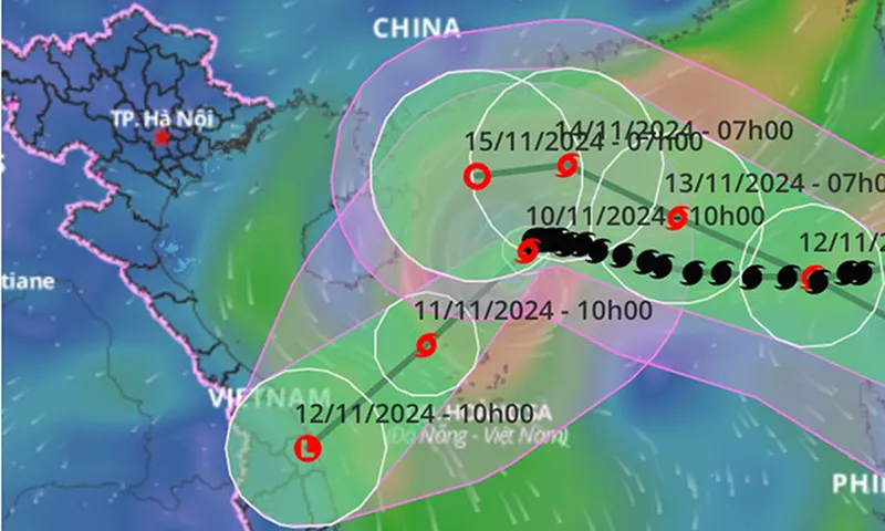 Dự báo vị trí và đường đi của bão Toraji. Nguồn Hệ thống giám sát thiên tai Việt Nam