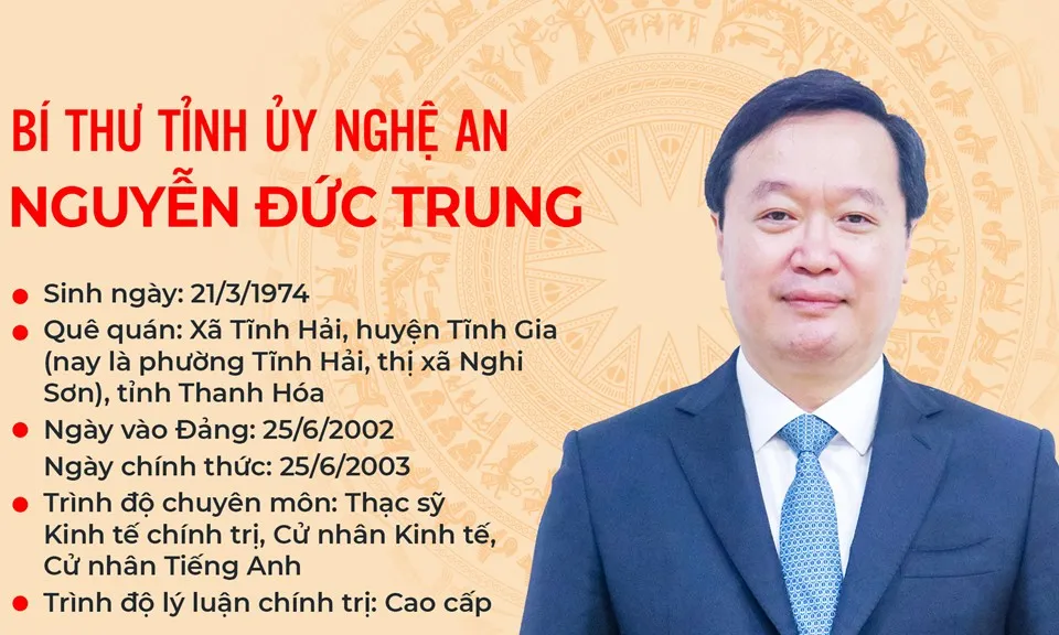 Ông Nguyễn Đức Trung được bầu làm Bí thư Tỉnh ủy Nghệ An