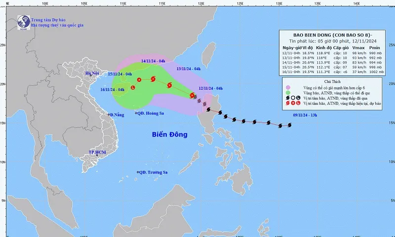 Hướng đi của cơn bão - Ảnh Trung tâm Dự báo Khí tượng Thủy văn Quốc gia