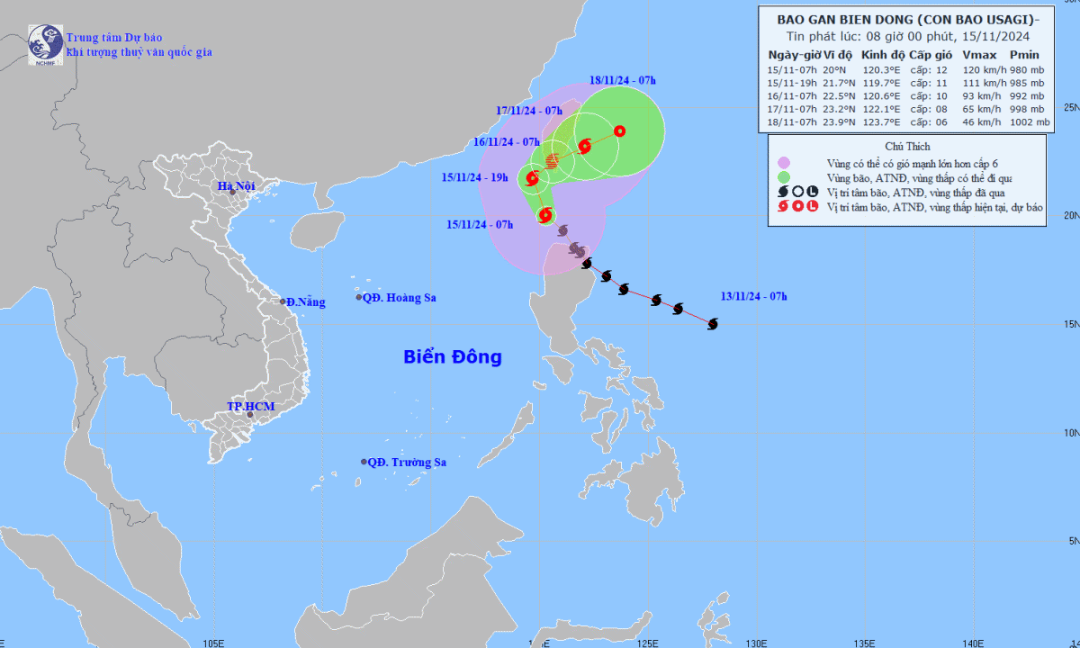 Bão Usagi tăng cấp tiến vào Biển Đông, thành bão số 9