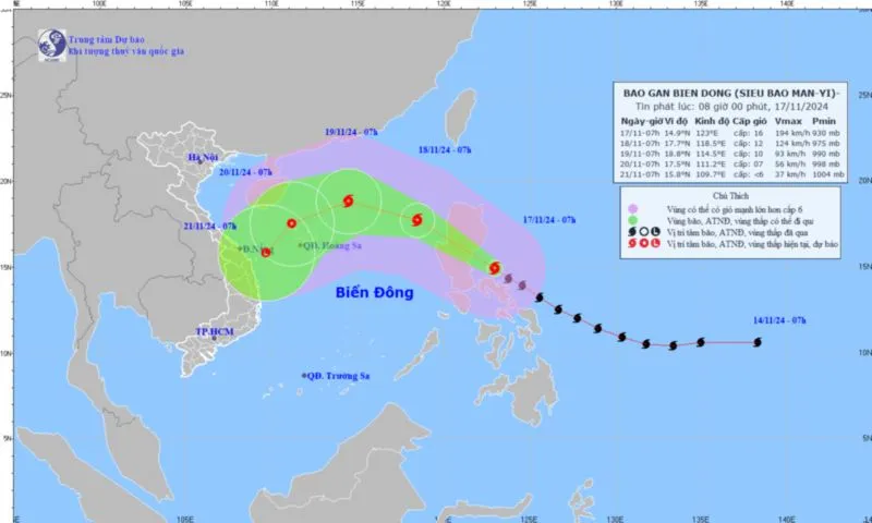 Siêu bão Man-yi có thể sẽ tiến vào Biển Đông trong đêm nay