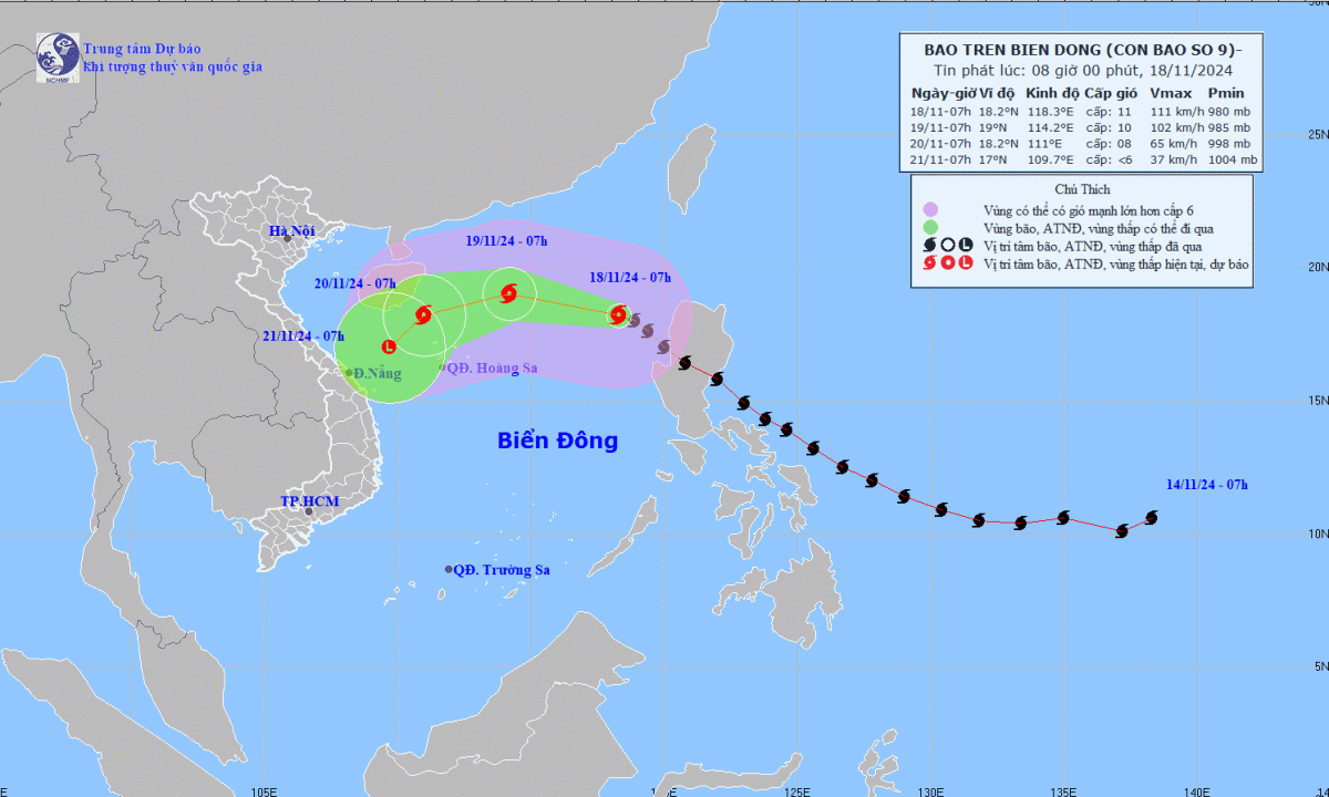Bão Man-yi đi vào Biển Đông, hướng thẳng các tỉnh miền Trung