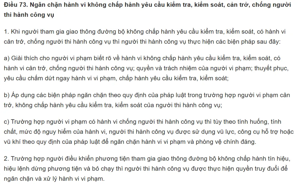 Điều 73- Luật Trật tự, an toàn giao thông đường bộ