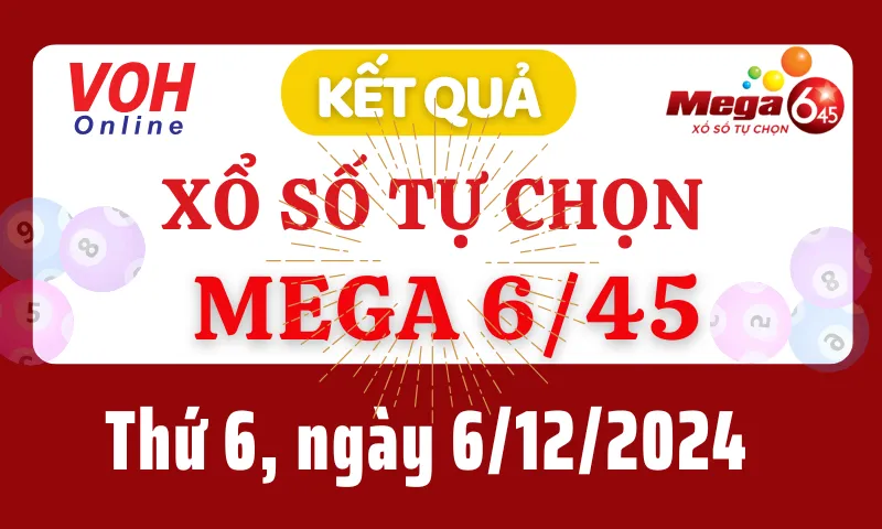 Vietlott MEGA 645 6/12 - Kết quả xổ số Vietlott hôm nay thứ 6 6/12/2024