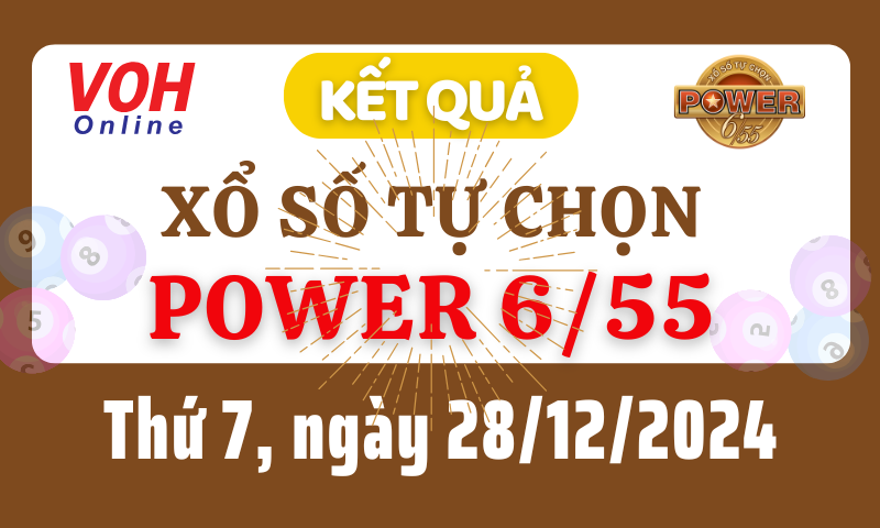 Vietlott POWER 655 28/12 - Kết quả xổ số Vietlott hôm nay thứ 7 28/12/2024