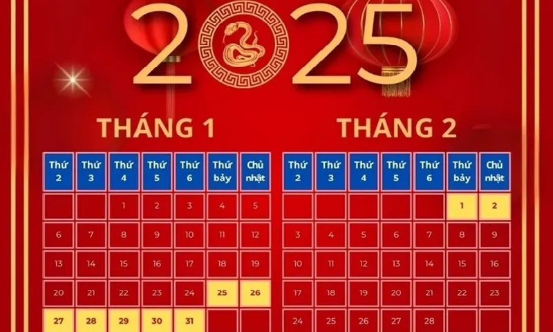 Lịch nghỉ các ngày lễ, Tết năm 2025
