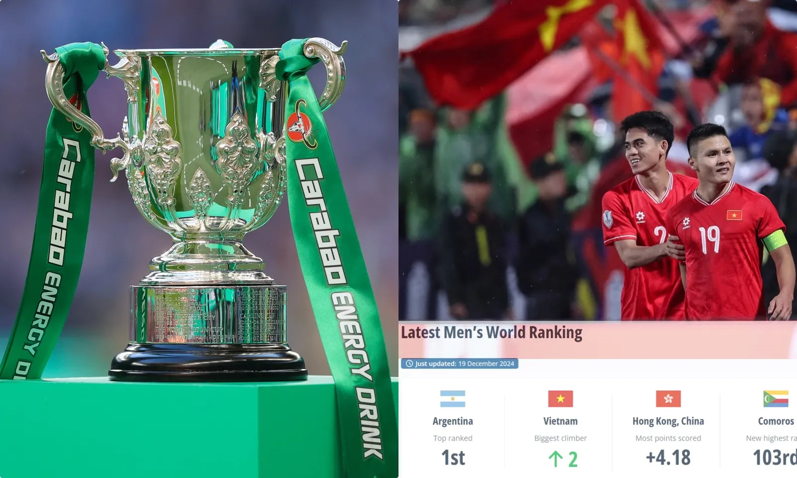 Điểm tin bóng đá 20/12: Kết quả bốc thăm Bán kết Carabao Cup | Tuyển Việt Nam bá đạo trên BXH FIFA