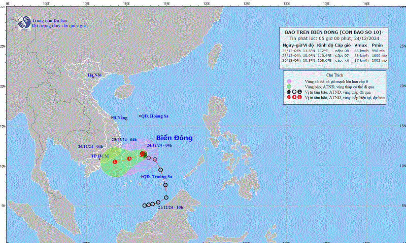 Bão số 10 di chuyển theo hướng Tây Tây Nam, dự báo suy yếu dần