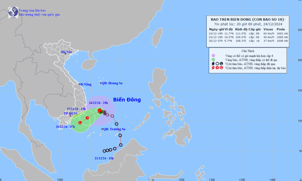 Bão số 10 đổi hướng, ảnh hưởng miền Trung và TPHCM