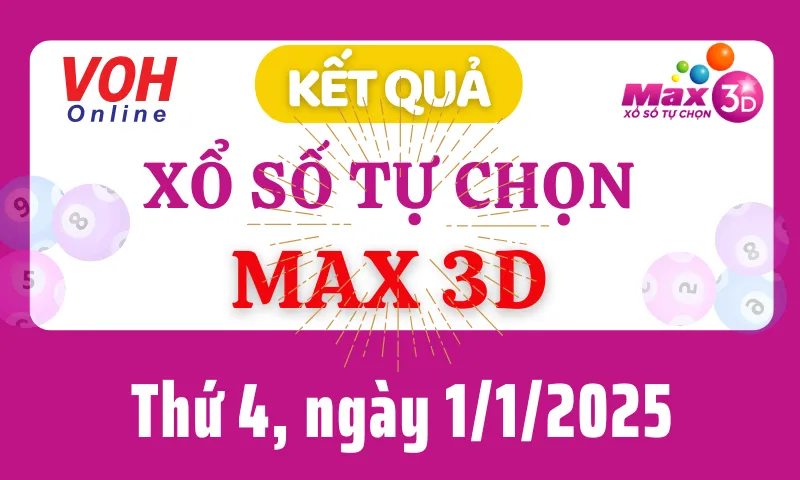 Vietlott MAX 3D 1/1 - Kết quả xổ số Vietlott hôm nay thứ 4 1/1/2025