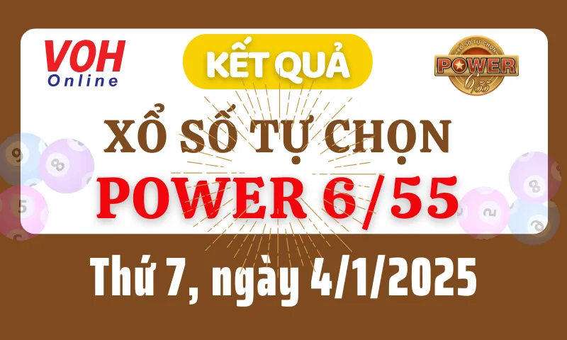 Vietlott POWER 655 4/1 - Kết quả xổ số Vietlott hôm nay thứ 7 4/1/2025