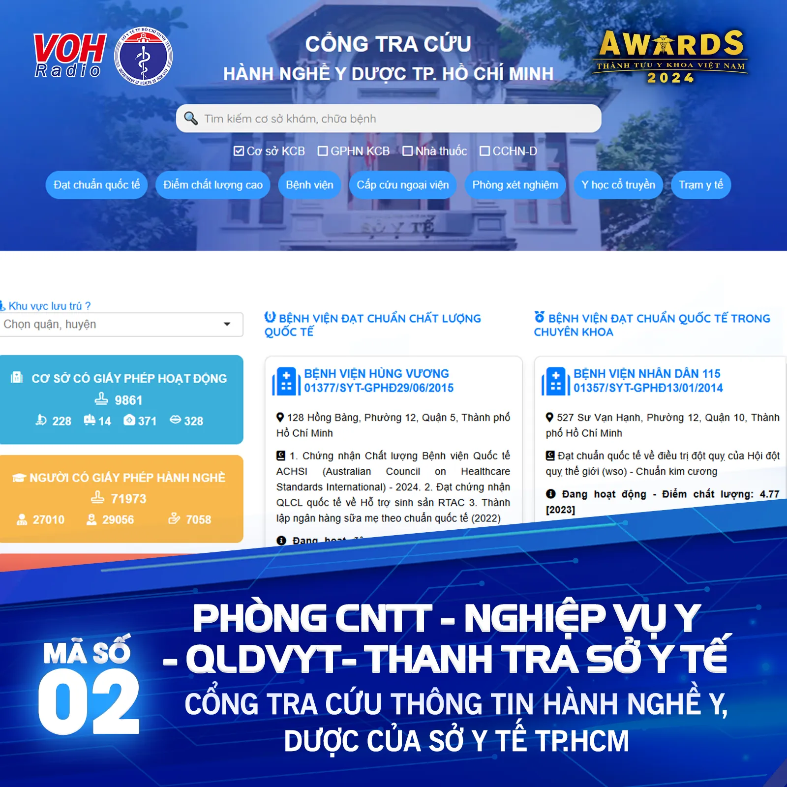 Đề cử 02 (Phòng CNTT – Nghiệp vụ Y - QLDVYT - Thanh tra Sở Y tế) - Cổng tra cứu thông tin hành nghề y, dược của Sở Y tế TPHCM