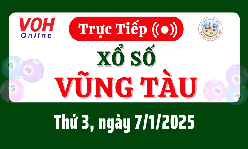 XSVT 7/1 - Kết quả xổ số Vũng Tàu hôm nay thứ 3 ngày 7/1/2025