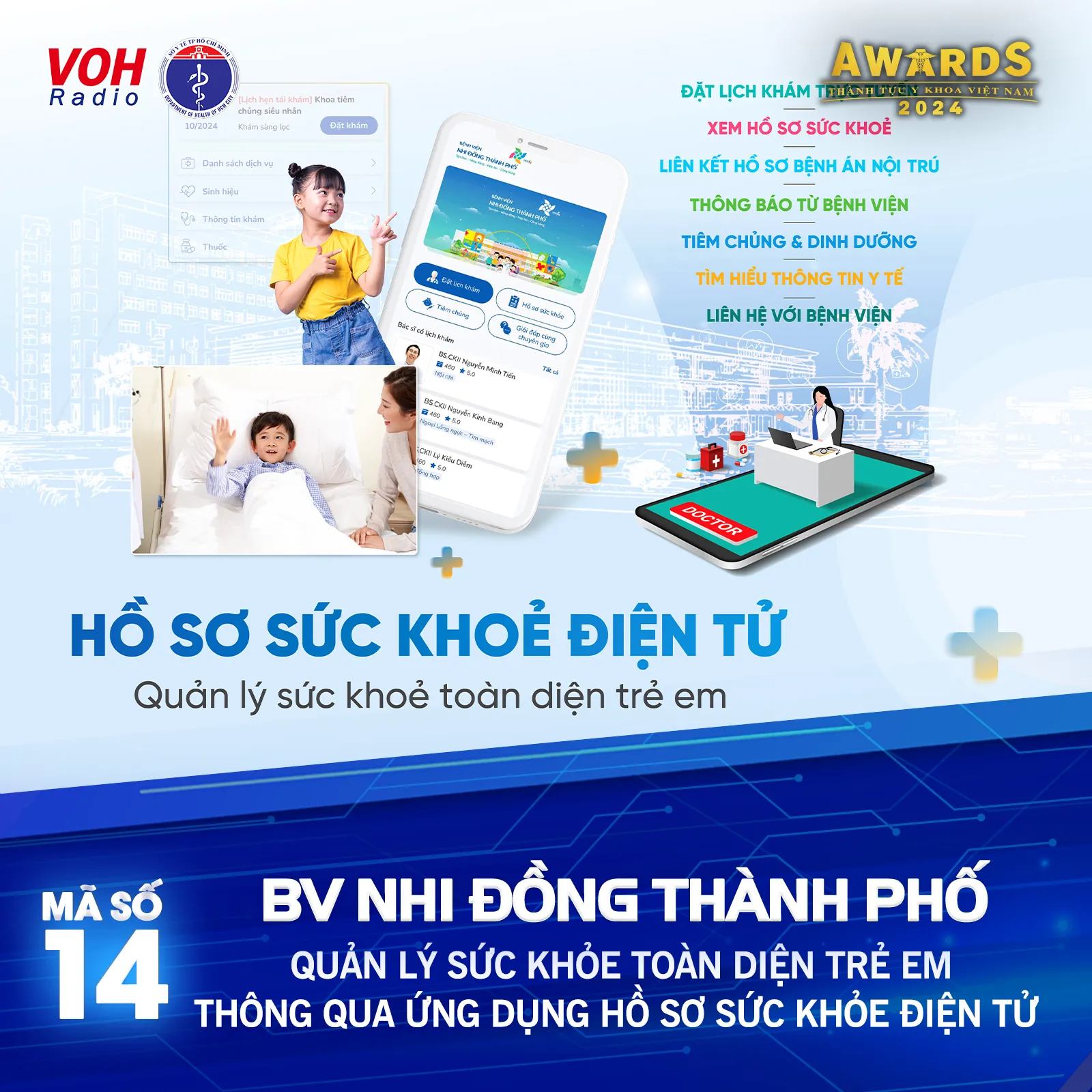 Đề cử 14 (BV Nhi Đồng Thành Phố) - Quản lý sức khỏe toàn diện trẻ em thông qua ứng dụng hồ sơ sức khỏe điện tử