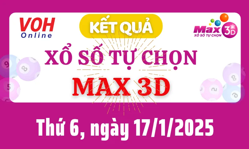 Vietlott MAX 3D 17/1 - Kết quả xổ số Vietlott hôm nay thứ 6 17/1/2025