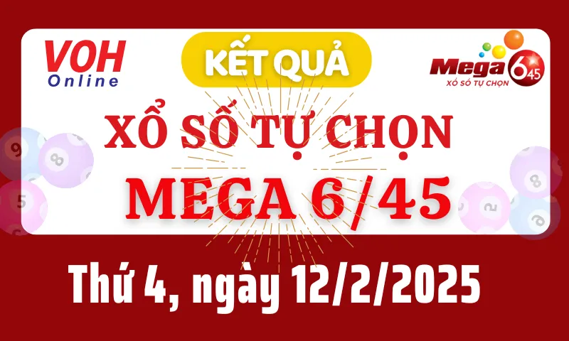 Vietlott MEGA 645 12/2 - Kết quả xổ số Vietlott hôm nay thứ 4 12/2/2025