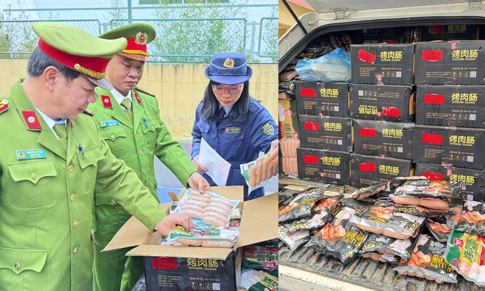 Bắt quả tang 2 xe ô tô chở 2,4 tấn xúc xích không rõ nguồn gốc xuất xứ