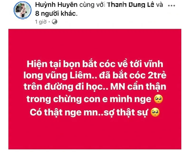 Thông tin đăng tải trên Facebook sau đó đã bị xóa