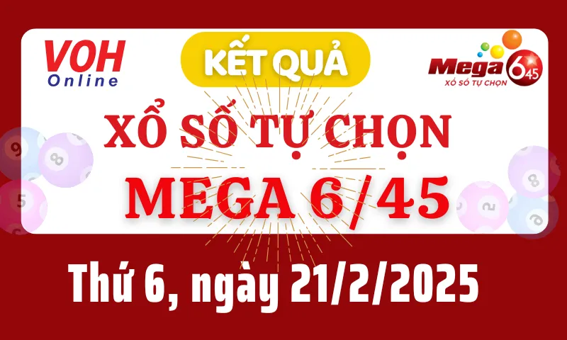 Vietlott MEGA 645 21/2 - Kết quả xổ số Vietlott hôm nay thứ 6 21/2/2025