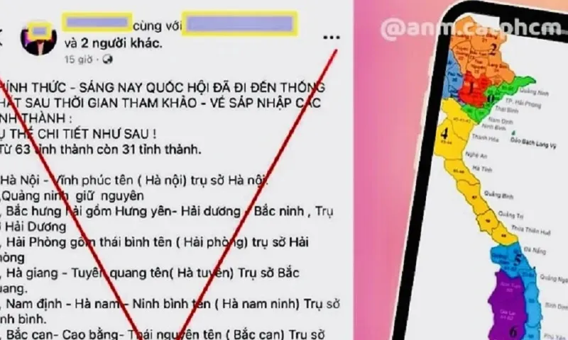 Cảnh báo thông tin sai sự thật về việc sáp nhập 63 tỉnh thành còn 31 tỉnh thành