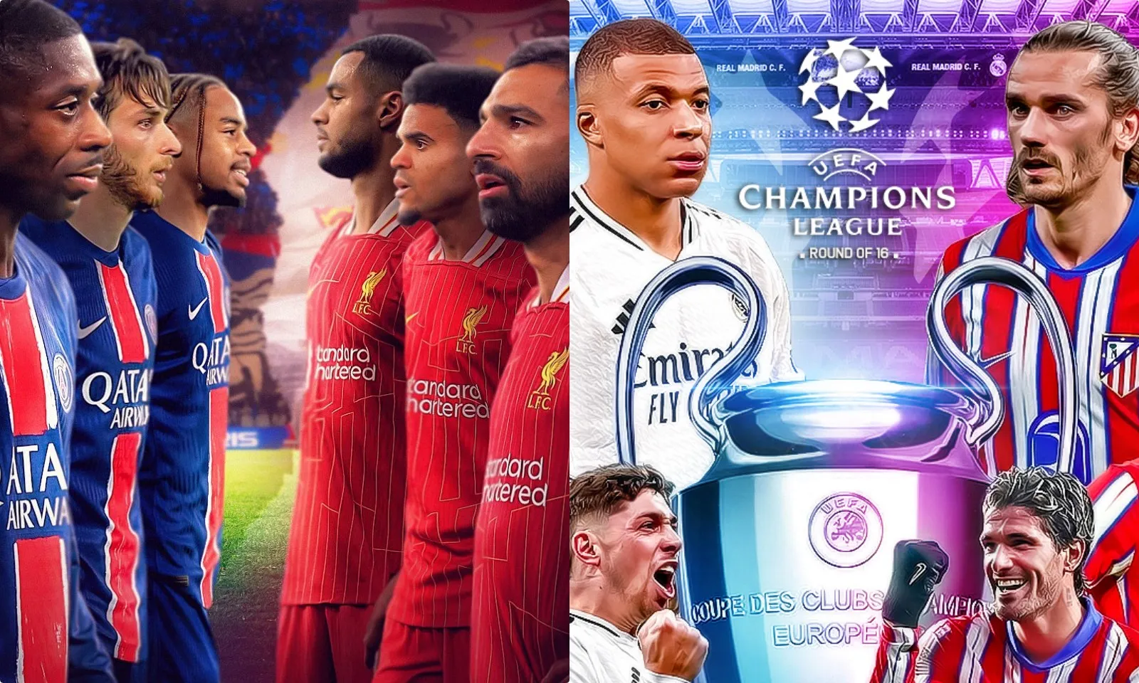 Lịch thi đấu lượt đi vòng 1/8 Champions League: PSG vs Liverpool | Real Madrid vs Atletico Madrid