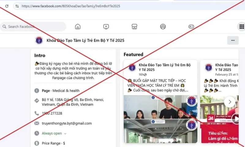 Bộ Y tế cảnh báo fanpage giả mạo tuyển sinh khóa học tâm lý trẻ em