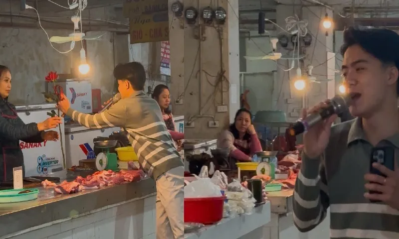 Chàng trai hát tặng các cô bán hàng ở chợ nhân ngày 8/3