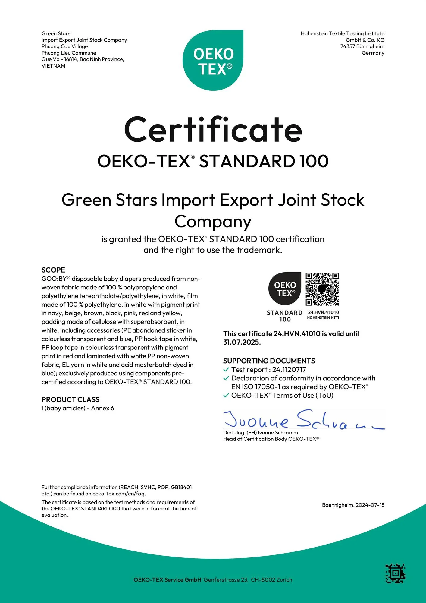 Chứng nhận OEKO-TEX® STANDARD 100 cấp độ 1